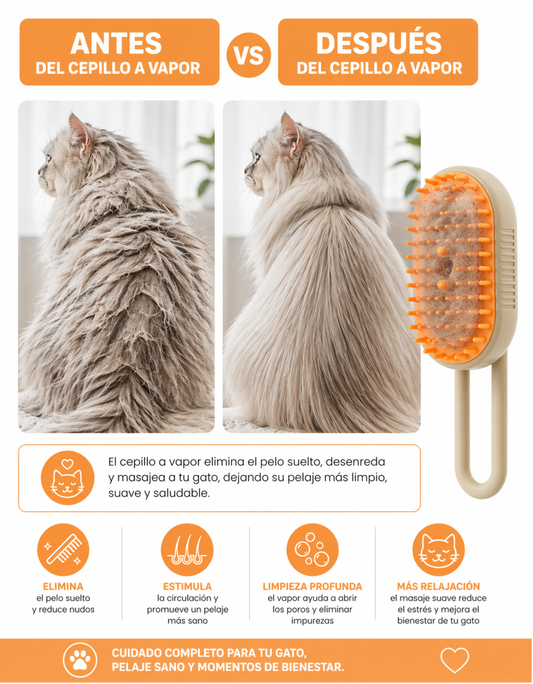 Cepillo a VAPOR Recargable USB para TUS MASCOTAS + GUANTE saca PELUSAS
