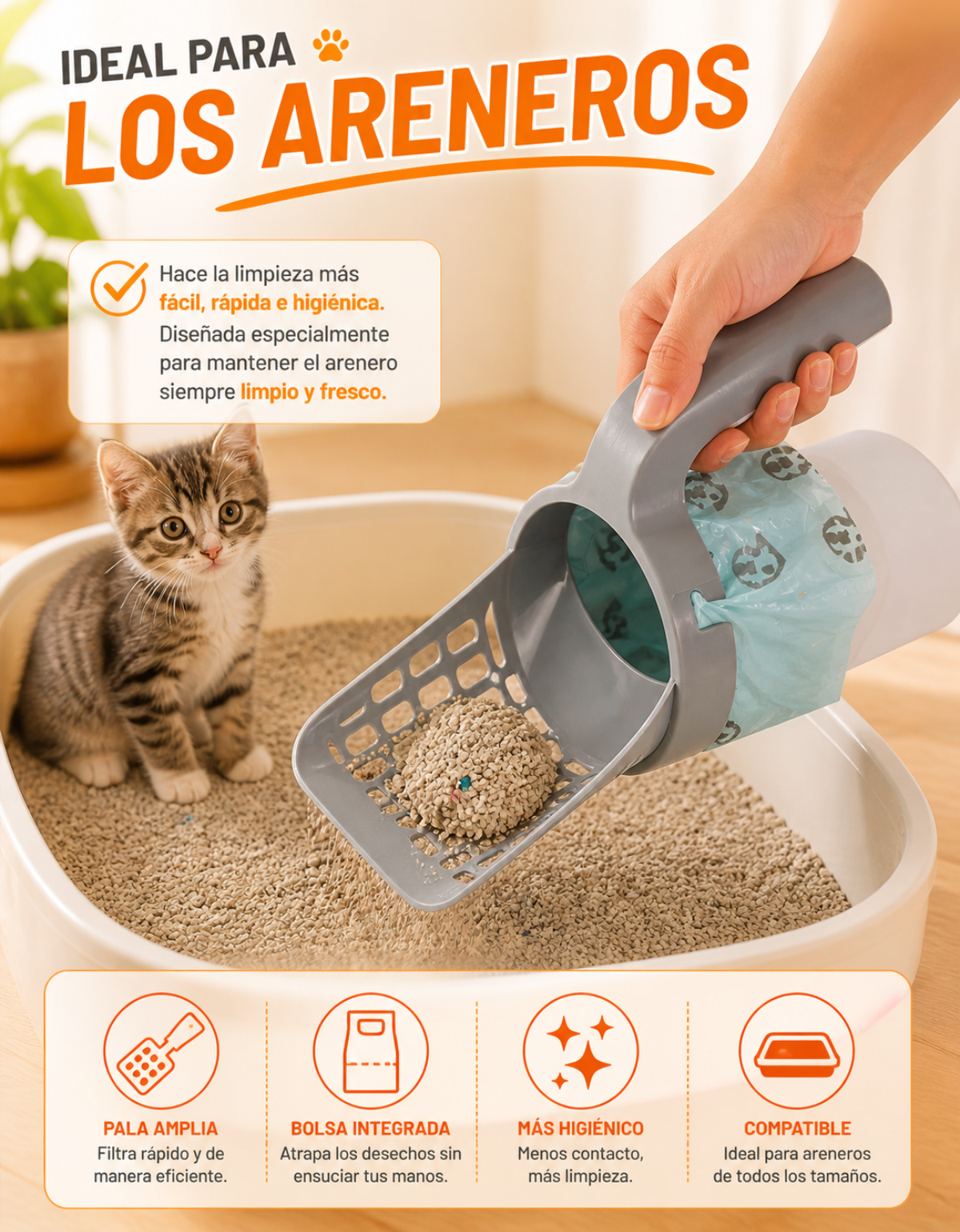 Pala recoge excremento ARENERO gato