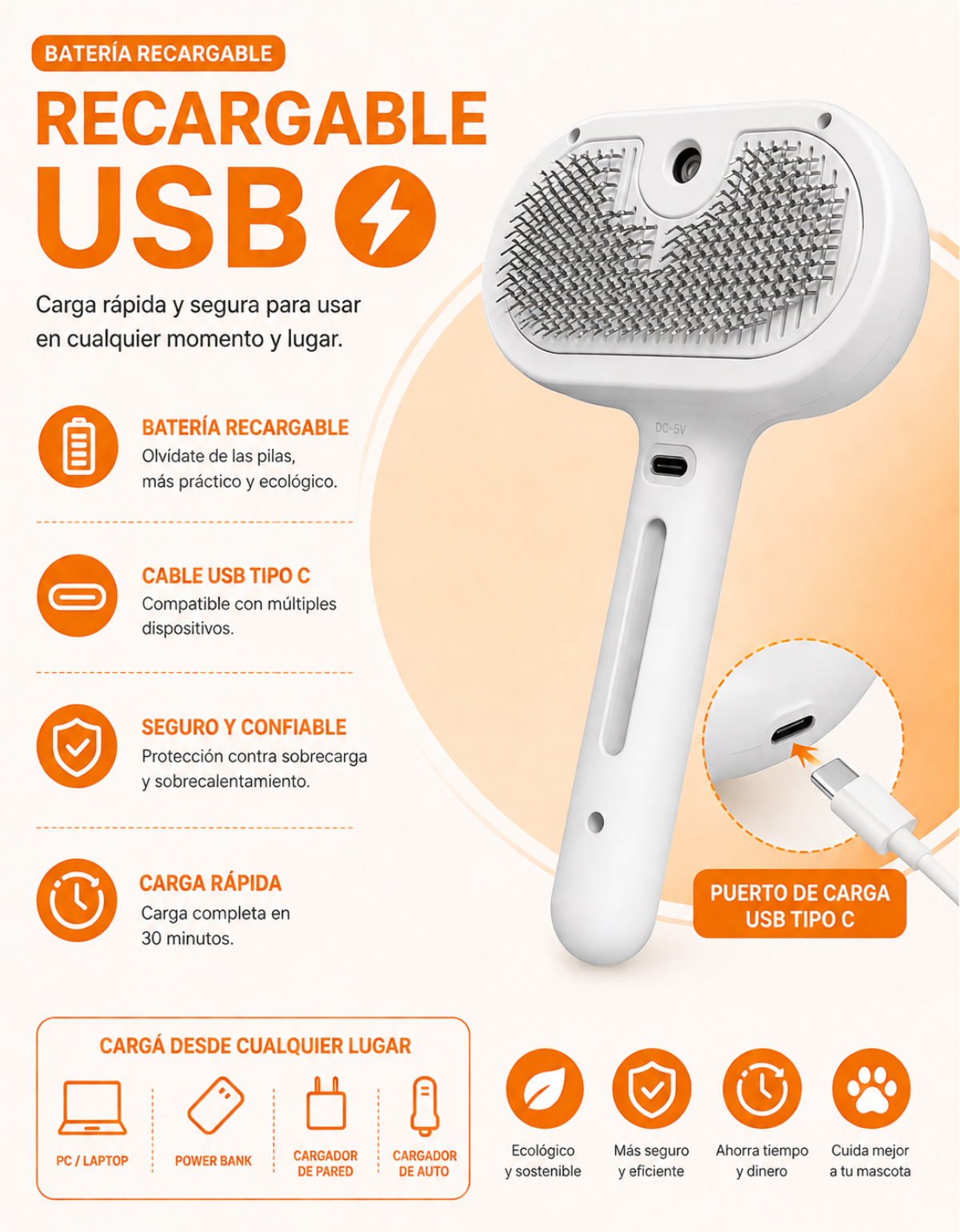 Cepillo PEINE recargable USB quita PELUSAS