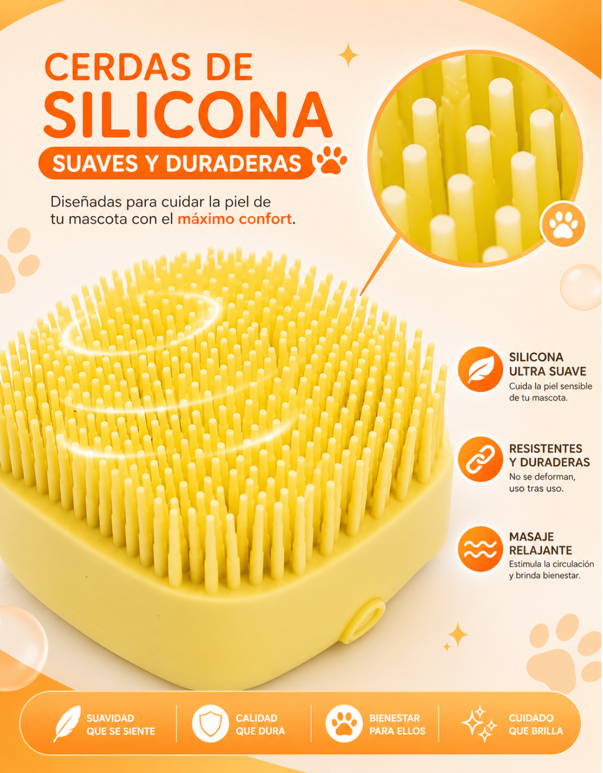 CEPILLO baño para MASCOTAS con dispensador de Shampoo