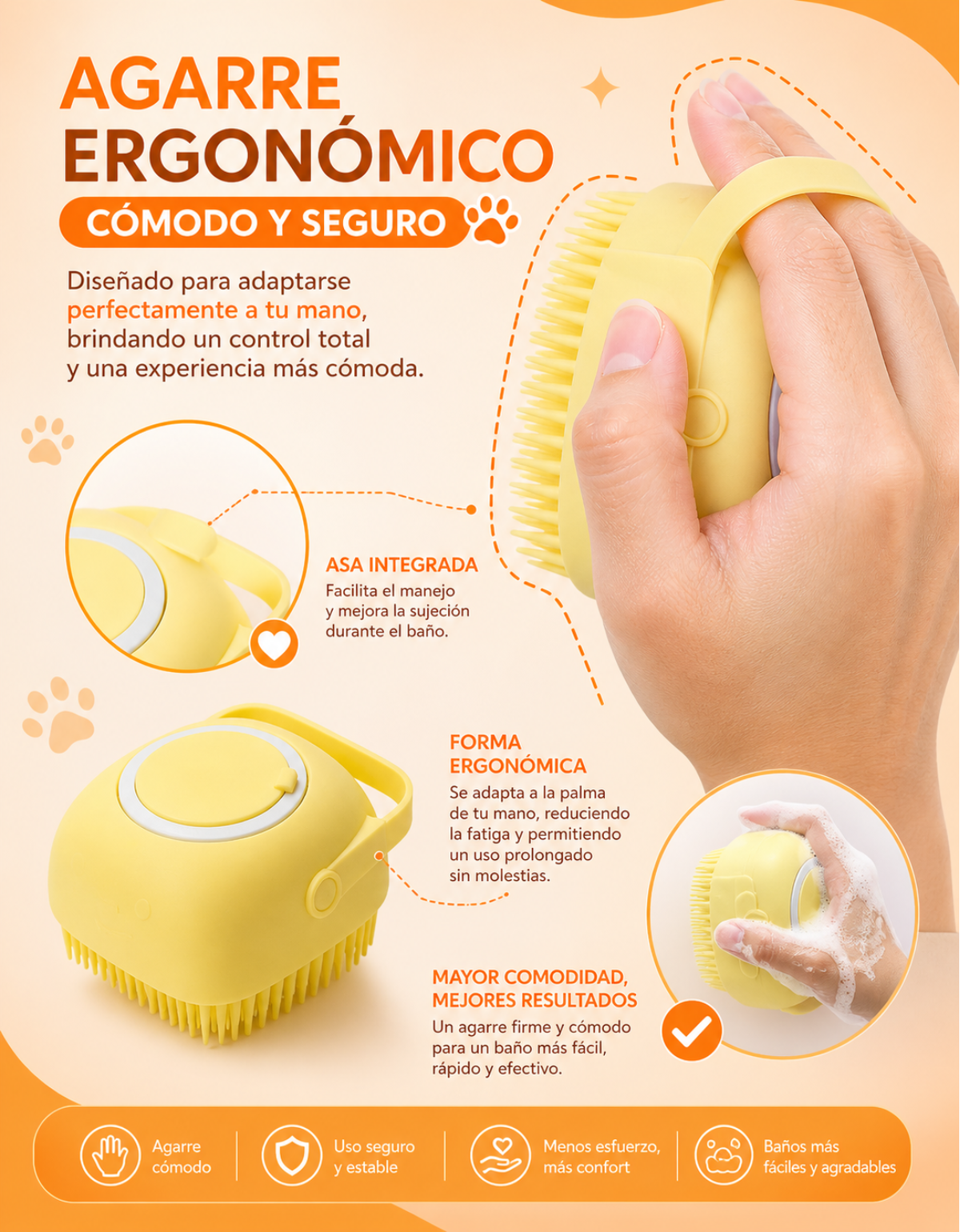 CEPILLO baño para MASCOTAS con dispensador de Shampoo