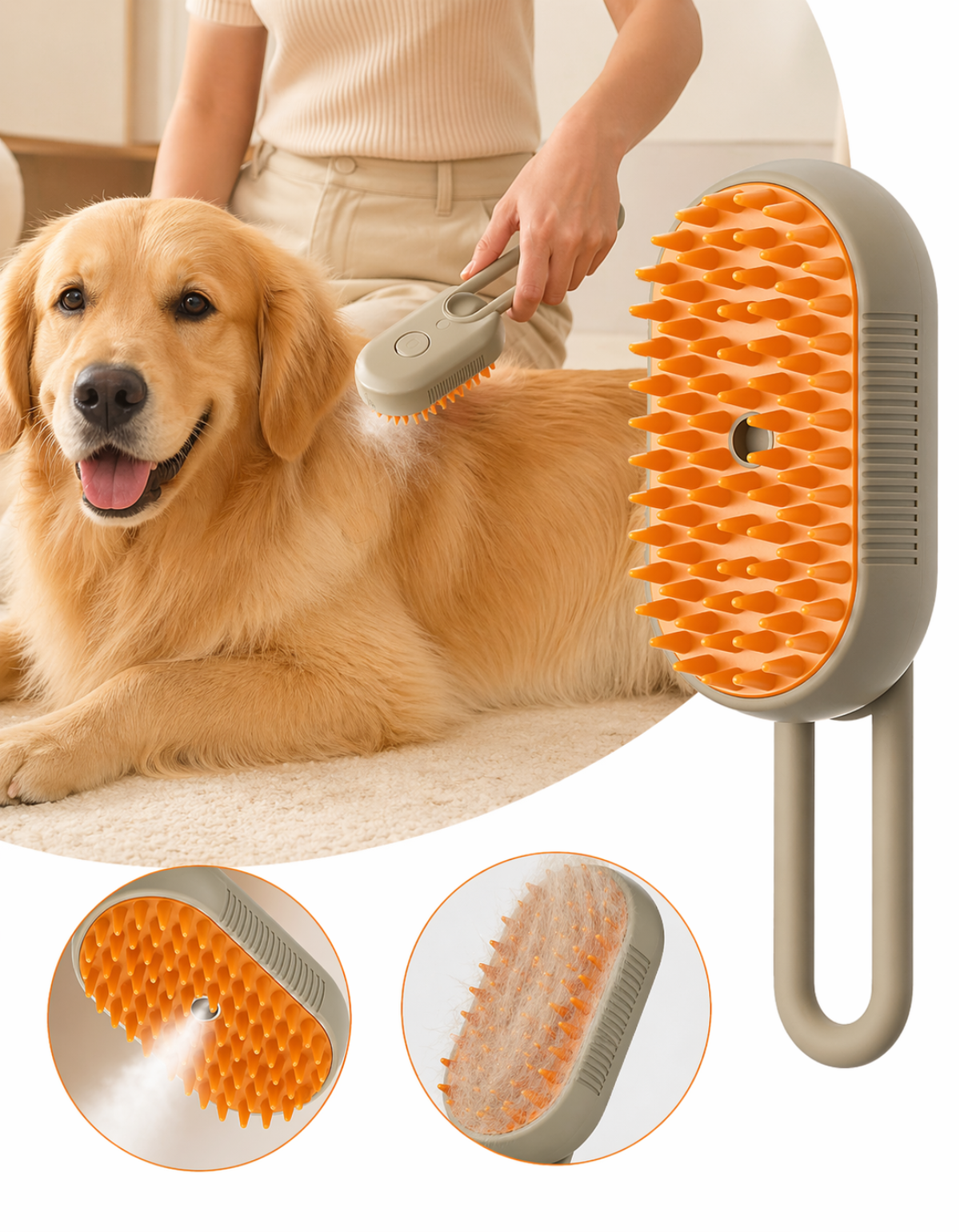 Cepillo a VAPOR Recargable USB para TUS MASCOTAS + GUANTE saca PELUSAS