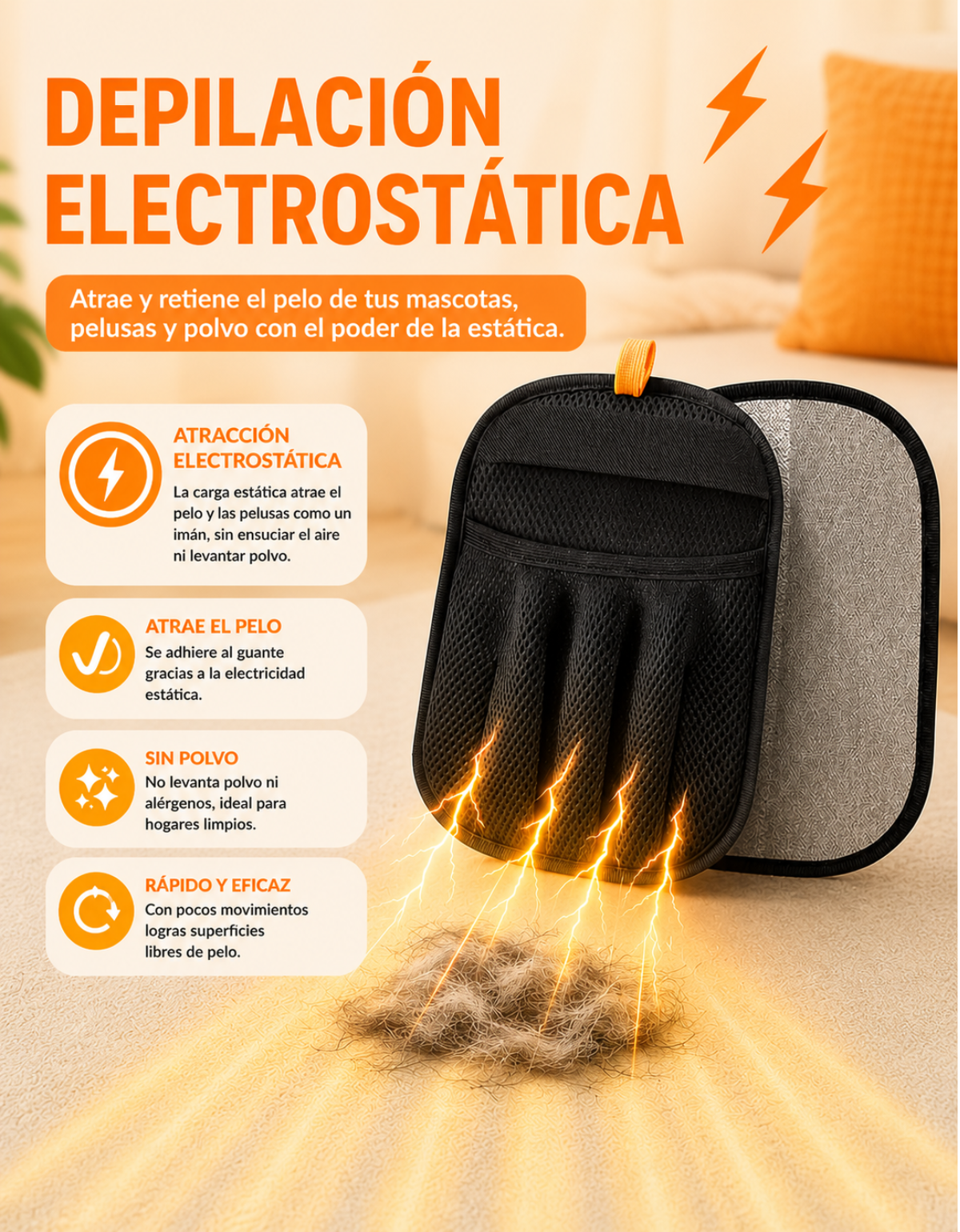 Cepillo a VAPOR Recargable USB para TUS MASCOTAS + GUANTE saca PELUSAS