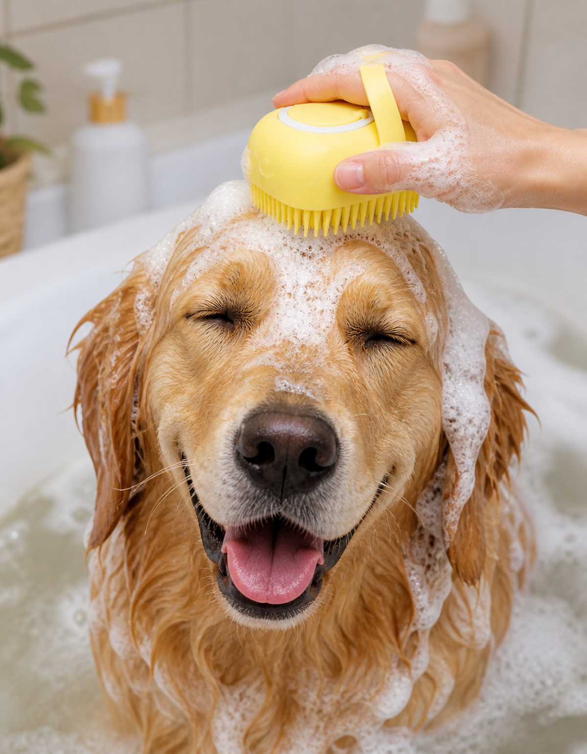 CEPILLO baño para MASCOTAS con dispensador de Shampoo