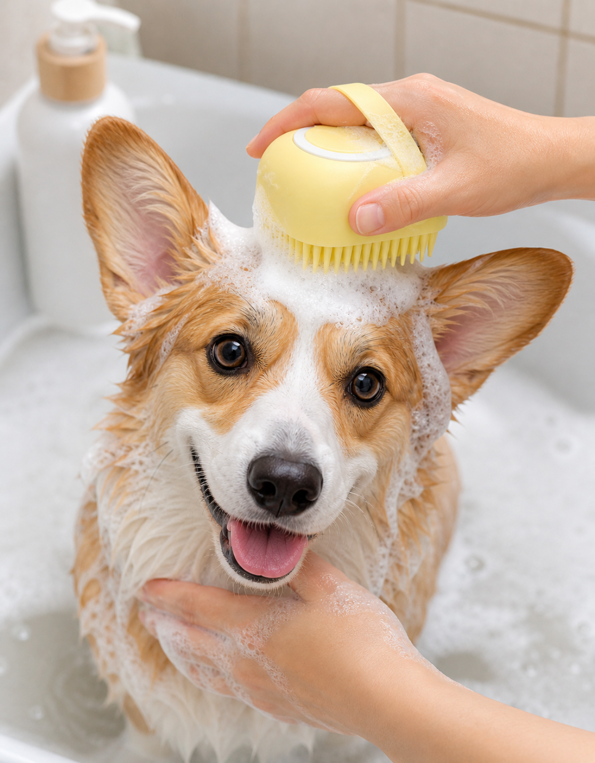 CEPILLO baño para MASCOTAS con dispensador de Shampoo