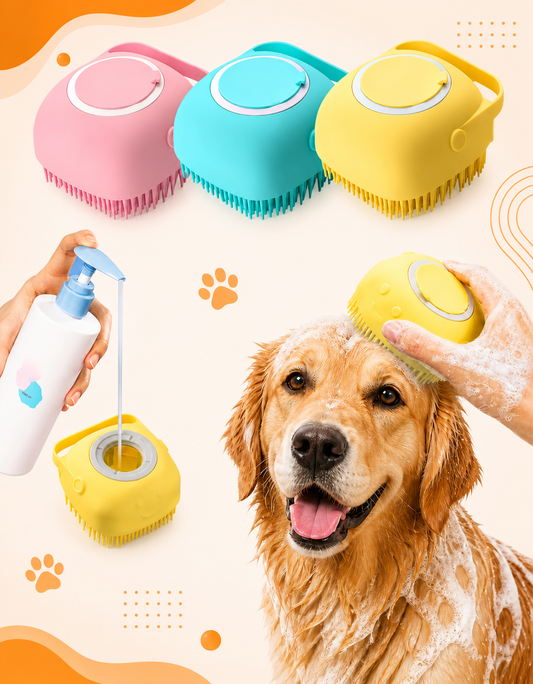 CEPILLO baño para MASCOTAS con dispensador de Shampoo