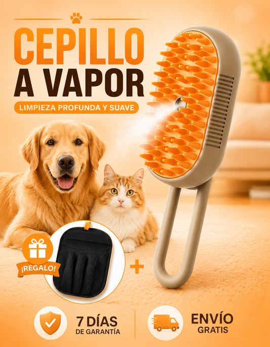 Cepillo a VAPOR Recargable USB para TUS MASCOTAS + GUANTE saca PELUSAS